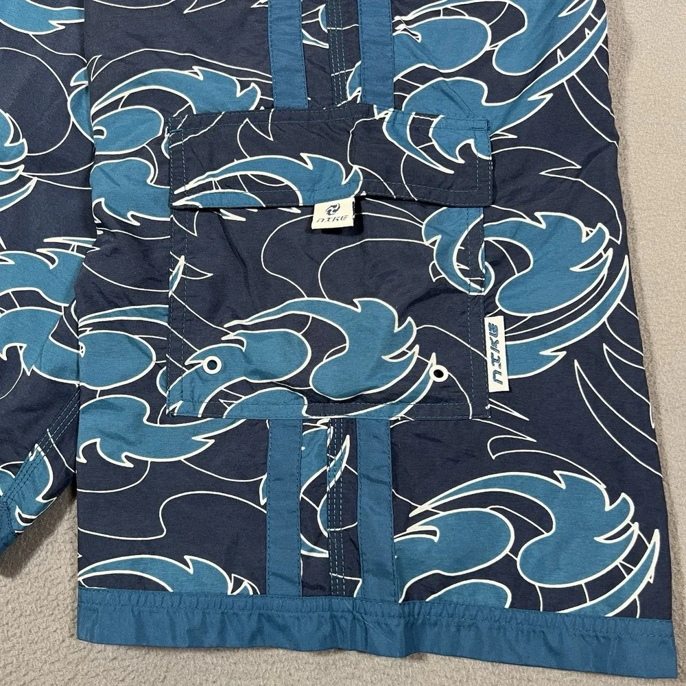 Nike Board Shorts Mens 36 Blue Swirls Vintage Y2K AOP All Over Print Swim Trunks